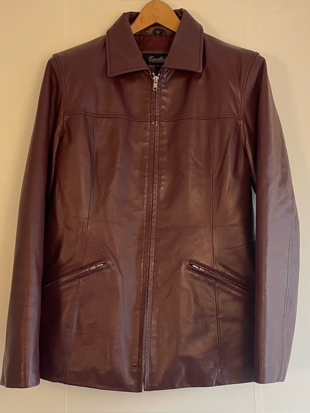 Excelled Vintage Burgundy Leather Zip Jacket Size Large
